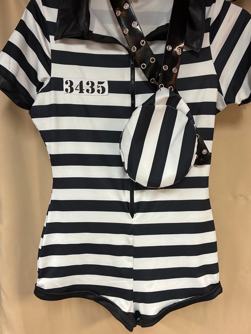 Spirit Halloween Adult Jail Bird Romper Costume Black White Prisoner